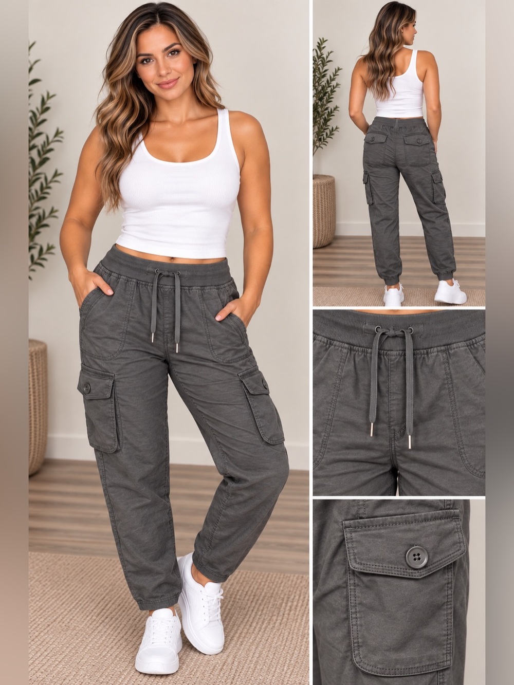 Cargo Jogger Pants for Women - Charcoal